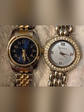Working Pair of Two-Tone Ladies Wristwatches - Blue & Silver Faces